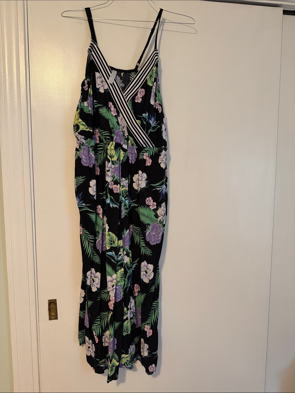 NWT Lane Bryant Black Floral Jumpsuit with Purple and Green Print